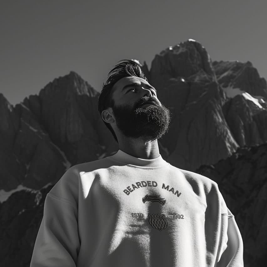 Homme barbue avec sweatshirt blanc
